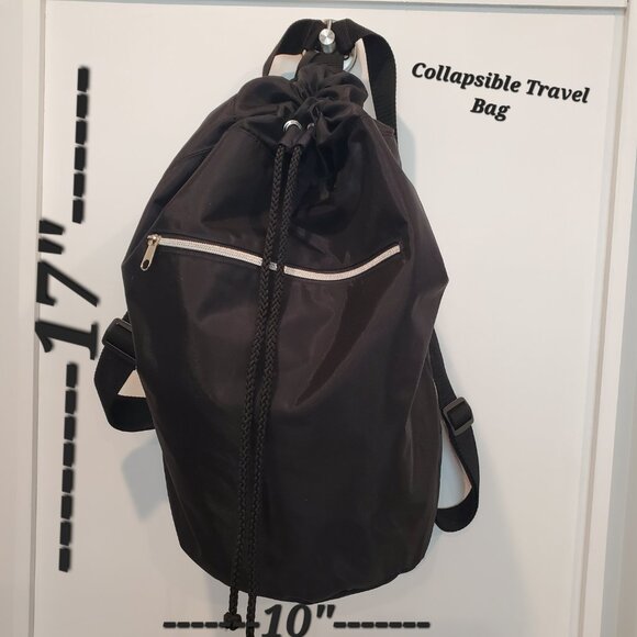 Collapsible Black Travel Bag Luggage Tag Backpack - Picture 6 of 10